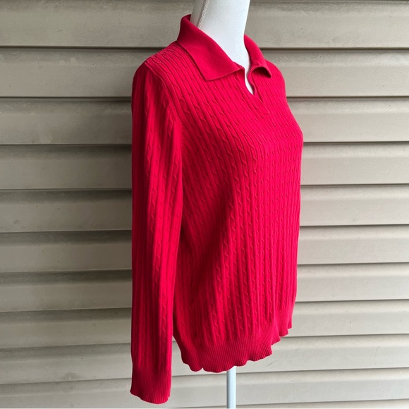 •Kim Rogers• Red Collared Cable Knit Sweater - Size Large - Picture 4 of 7